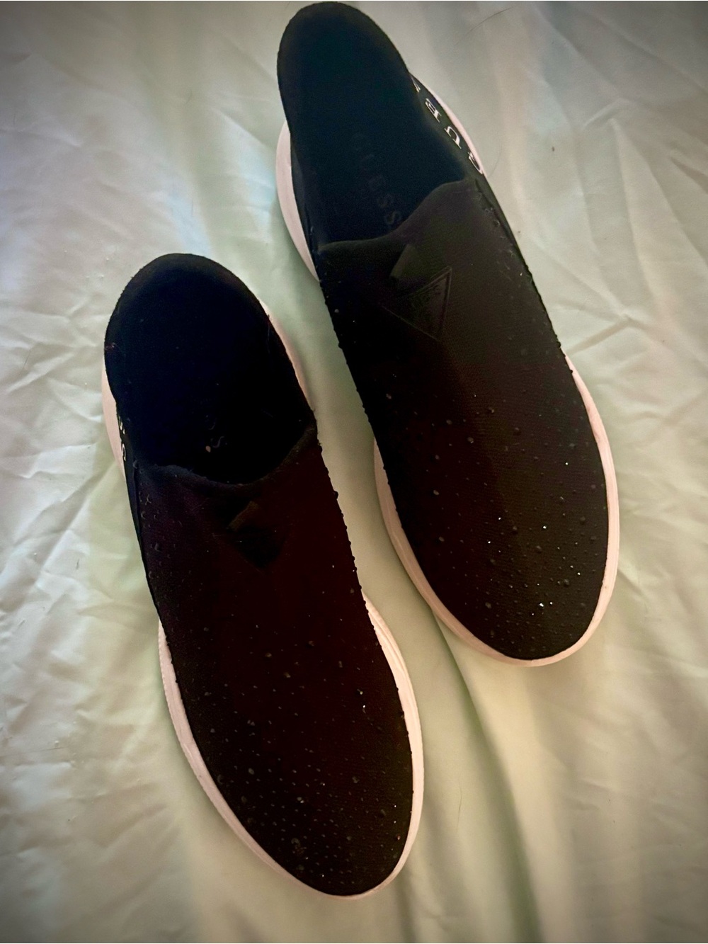 Guess Black Knit Slip-On Sneakers with White Soles